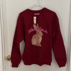 Anthropologie Burgundy Sweatshirt with Rabbit Design